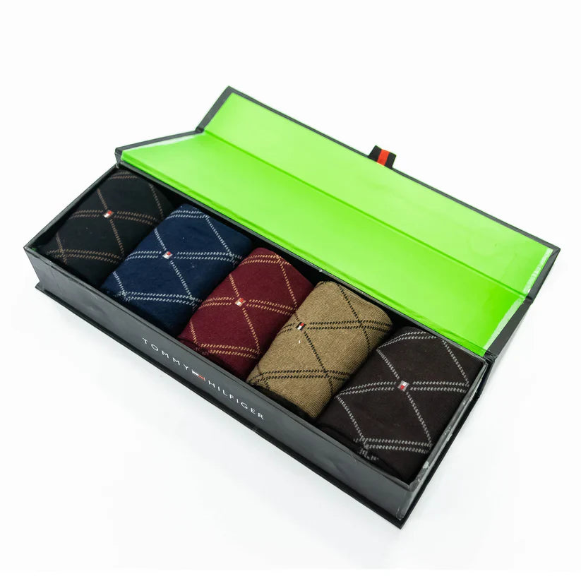 "Men’s 5-Pair T H Crew Socks design – Comfortable, Durable, and Stylish gift box"