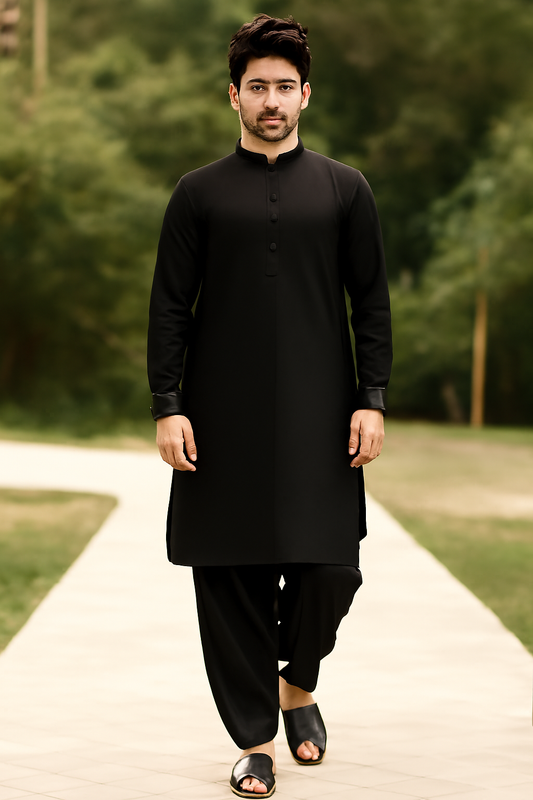 4 Meter Suits  Unstitched Japani Boski Black