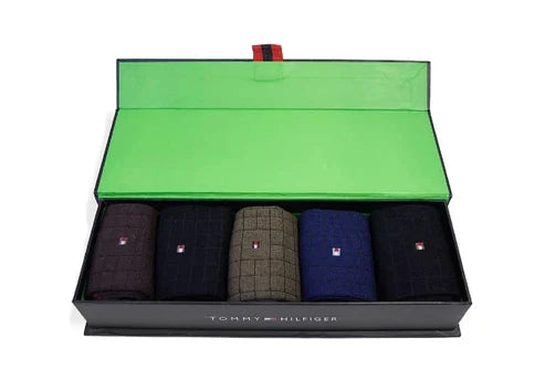 "Men’s 5-Pair T H Crew Socks cheq design  – Comfortable, Durable, and Stylish gift box"