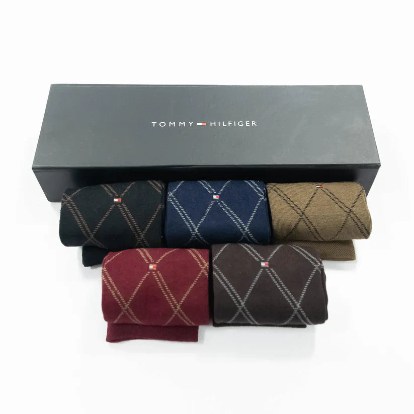 "Men’s 5-Pair T H Crew Socks  design – Comfortable, Durable, and Stylish gift box"