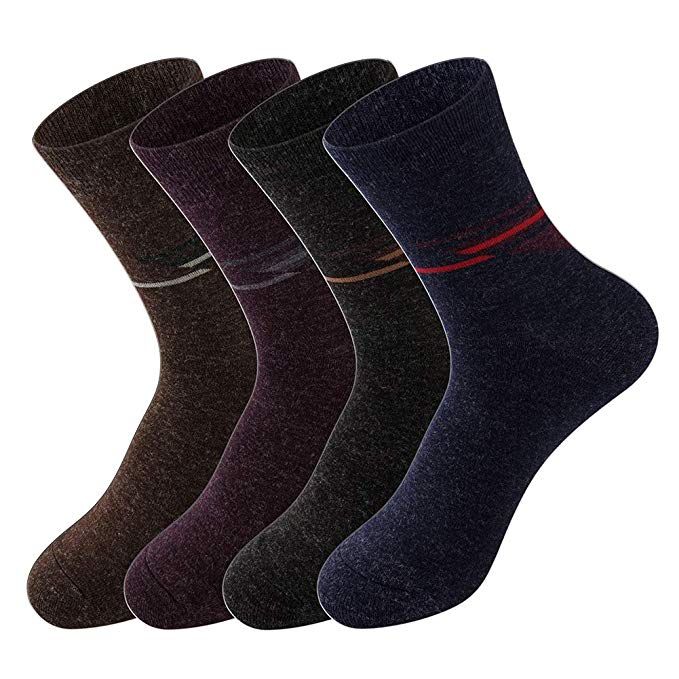 Men's 4 Pack Warm Wool Socks Thick Thermal Cushion Winter Crew Dress Socks for Cold Weather