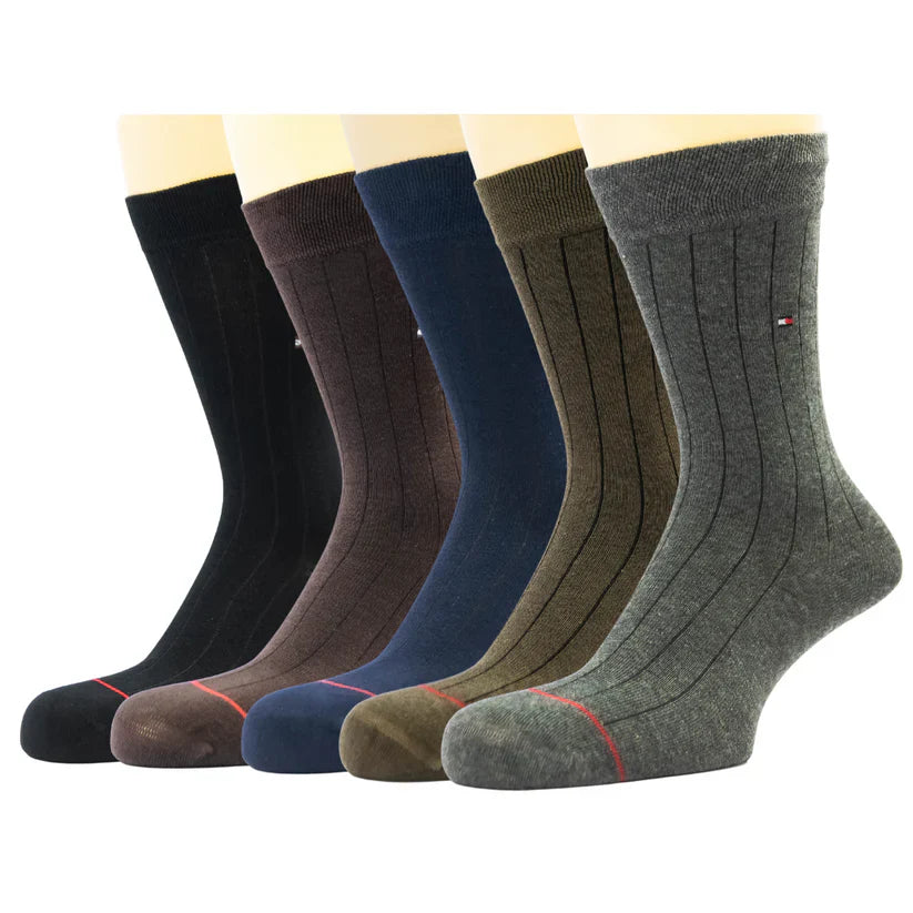 "Men’s 5-Pair T H Crew Socks line  design – Comfortable, Durable, and Stylish gift box"