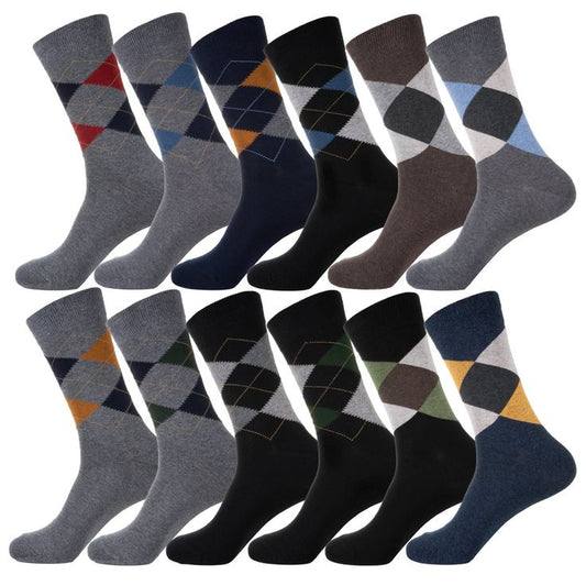 Men's Dress Socks - Cotton Blend Crew Socks: Patterns and Solids (3 Pack)